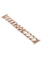 D-Shape Rhinestone Decor Stainless Steel Watch Band for Apple Watch Series 10 42mm / 9 8 7 41mm / SE (2023) SE (2022) SE 6 5 4 40mm / 3 2 1 38mm - Rose Gold