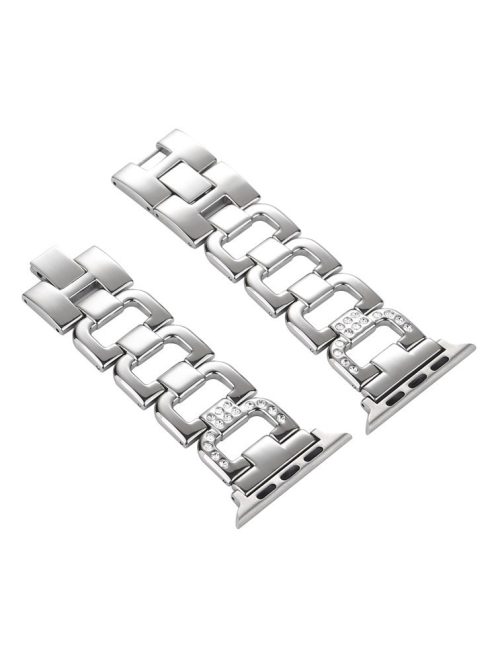 D-Shape Rhinestone Decor Stainless Steel Watch Strap for Apple Watch Series 10 42mm / 9 8 7 41mm / SE (2023) SE (2022) SE 6 5 4 40mm / 3 2 1 38mm - Silver