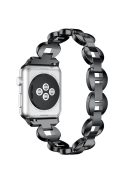 Diamonds Decor Loop Links Watch Strap Replacement for Apple Watch Series 10 42mm / 9 8 7 41mm / SE (2023) SE (2022) SE 6 5 4 40mm / 3 2 1 38mm - White Diamonds / Black