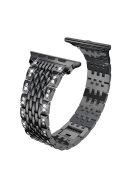 Double Row Rhinestone Decorative Watchband Metal Smart Watch Strap for Apple Watch Series 10 46mm / Ultra 2 Ultra 49mm / 9 8 7 45mm / SE (2023) SE (2022) SE 6 5 4 44mm / 3 2 1 42mm -Black