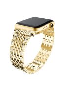 Double Row Rhinestone Decorative Watchband Metal Smart Watch Strap for Apple Watch Series 10 46mm / Ultra 2 Ultra 49mm / 9 8 7 45mm / SE (2023) SE (2022) SE 6 5 4 44mm / 3 2 1 42mm -Gold