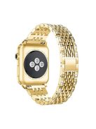 Double Row Rhinestone Decorative Watchband Metal Smart Watch Strap for Apple Watch Series 10 46mm / Ultra 2 Ultra 49mm / 9 8 7 45mm / SE (2023) SE (2022) SE 6 5 4 44mm / 3 2 1 42mm -Gold