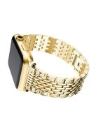 Double Row Rhinestone Decorative Watchband Metal Smart Watch Strap for Apple Watch Series 10 46mm / Ultra 2 Ultra 49mm / 9 8 7 45mm / SE (2023) SE (2022) SE 6 5 4 44mm / 3 2 1 42mm -Gold