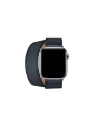 Double Tour Contrast Color Genuine Leather Watch Band for Apple Watch Series 10 42mm / 9 8 7 41mm / SE (2023) SE (2022) SE 6 5 4 40mm / 3 2 1 38mm - Dark Blue