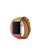 Double Tour Contrast Color Genuine Leather Watch Band for Apple Watch Series 10 46mm / Ultra 2 Ultra 49mm / 9 8 7 45mm / SE (2023) SE (2022) SE 6 5 4 44mm / 3 2 1 42mm - Red / Yellow / Pink