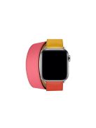 Double Tour Contrast Color Genuine Leather Watch Band for Apple Watch Series 10 46mm / Ultra 2 Ultra 49mm / 9 8 7 45mm / SE (2023) SE (2022) SE 6 5 4 44mm / 3 2 1 42mm - Red / Yellow / Pink