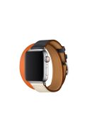 Double Tour Contrast Color Genuine Leather Watch Strap for Apple Watch Series 10 42mm / 9 8 7 41mm / SE (2023) SE (2022) SE 6 5 4 40mm / 3 2 1 38mm - White / Dark Blue / Orange