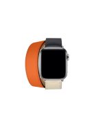 Double Tour Contrast Color Genuine Leather Watch Strap for Apple Watch Series 10 42mm / 9 8 7 41mm / SE (2023) SE (2022) SE 6 5 4 40mm / 3 2 1 38mm - White / Dark Blue / Orange