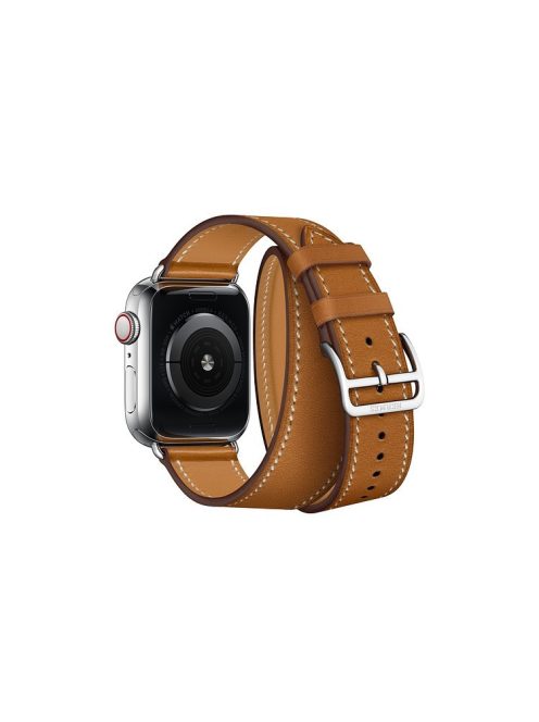 Double Tour Contrast Color Genuine Leather Watch Wrist Strap for Apple Watch Series 10 42mm / 9 8 7 41mm / SE (2023) SE (2022) SE 6 5 4 40mm / 3 2 1 38mm - Brown