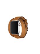 Double Tour Contrast Color Genuine Leather Watch Wrist Strap for Apple Watch Series 10 42mm / 9 8 7 41mm / SE (2023) SE (2022) SE 6 5 4 40mm / 3 2 1 38mm - Brown