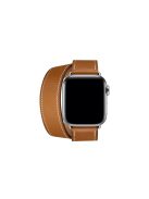 Double Tour Contrast Color Genuine Leather Watch Wrist Strap for Apple Watch Series 10 42mm / 9 8 7 41mm / SE (2023) SE (2022) SE 6 5 4 40mm / 3 2 1 38mm - Brown