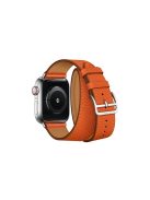 Double Tour Contrast Color Genuine Leather Watchband Strap for Apple Watch Series 10 42mm / 9 8 7 41mm / SE (2023) SE (2022) SE 6 5 4 40mm / 3 2 1 38mm - Orange