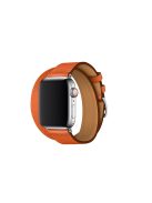 Double Tour Contrast Color Genuine Leather Watchband Strap for Apple Watch Series 10 42mm / 9 8 7 41mm / SE (2023) SE (2022) SE 6 5 4 40mm / 3 2 1 38mm - Orange