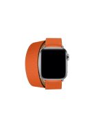 Double Tour Contrast Color Genuine Leather Watchband Strap for Apple Watch Series 10 42mm / 9 8 7 41mm / SE (2023) SE (2022) SE 6 5 4 40mm / 3 2 1 38mm - Orange