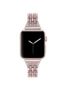 Double-Row Rhinestone Decor Stainless Steel Watch Band Replacement for Apple Watch Series 10 42mm / 9 8 7 41mm / SE (2023) SE (2022) SE 6 5 4 40mm / 3 2 1 38mm- Rose Gold