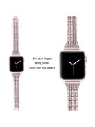 Double-Row Rhinestone Decor Stainless Steel Watch Band Replacement for Apple Watch Series 10 42mm / 9 8 7 41mm / SE (2023) SE (2022) SE 6 5 4 40mm / 3 2 1 38mm- Rose Gold