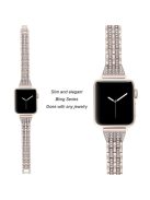 Double-Row Rhinestone Decor Stainless Steel Watch Strap Replacement for Apple Watch Series 10 42mm / 9 8 7 41mm / SE (2023) SE (2022) SE 6 5 4 40mm / 3 2 1 38mm - Champagne Gold