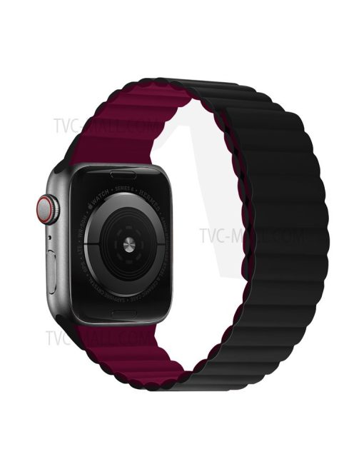 Dual Color Magnetic Silicone Watch Strap Wrist Band for Apple Watch Series 10 46mm / Ultra 2 Ultra 49mm / 9 8 7 45mm / SE (2023) SE (2022) SE 6 5 4 44mm / 3 2 1 42mm - Black / Wine Red