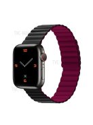 Dual Color Magnetic Silicone Watch Strap Wrist Band for Apple Watch Series 10 46mm / Ultra 2 Ultra 49mm / 9 8 7 45mm / SE (2023) SE (2022) SE 6 5 4 44mm / 3 2 1 42mm - Black / Wine Red