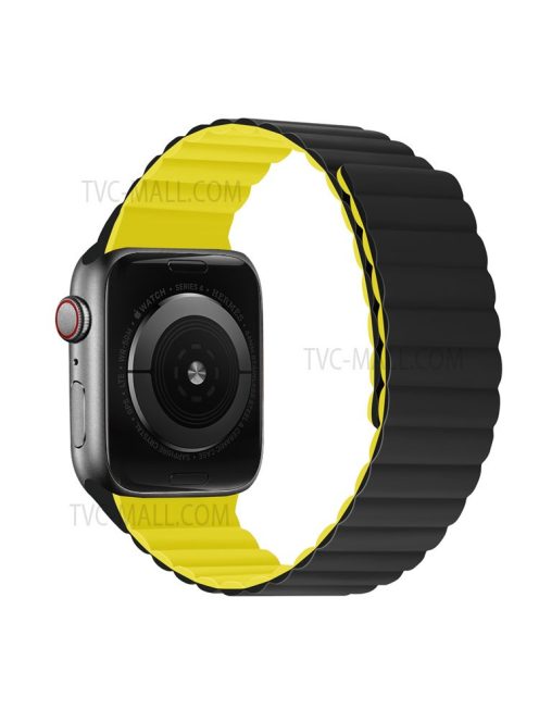 Dual Color Magnetic Silicone Watch Strap Wrist Band for Apple Watch Series 10 46mm / Ultra 2 Ultra 49mm / 9 8 7 45mm / SE (2023) SE (2022) SE 6 5 4 44mm / 3 2 1 42mm - Black / Yellow