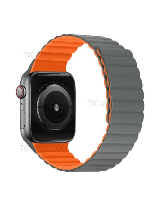 Dual Color Magnetic Silicone Watch Strap Wrist Band for Apple Watch Series 10 46mm / Ultra 2 Ultra 49mm / 9 8 7 45mm / SE (2023) SE (2022) SE 6 5 4 44mm / 3 2 1 42mm - Grey / Orange