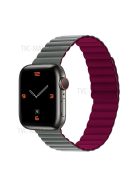 Dual Color Magnetic Silicone Watch Strap Wrist Band for Apple Watch Series 10 46mm / Ultra 2 Ultra 49mm / 9 8 7 45mm / SE (2023) SE (2022) SE 6 5 4 44mm / 3 2 1 42mm - Grey / Wine Red