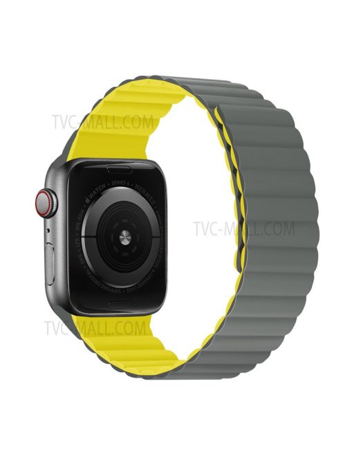 Dual Color Magnetic Silicone Watch Strap Wrist Band for Apple Watch Series 10 46mm / Ultra 2 Ultra 49mm / 9 8 7 45mm / SE (2023) SE (2022) SE 6 5 4 44mm / 3 2 1 42mm - Grey / Yellow