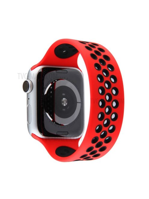 Dual Color Round Holes Silicone Smart Watch Strap Replacement Watchband [Size: L] for Apple Watch Ultra 49mm / Series 7 / 8 45mm / Series 6 / 5 / 4 / SE / SE (2022) 44m / Series 3 / 2 / 1 42mm - Black / Red