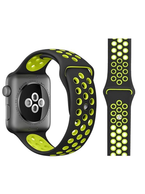 Dual Color Silicone Smart Watch Strap Replace Band for Apple Watch Series 5 / 4 44mm, Series 3 / 2 / 1 42mm, Size: M / L - Black / Fluorescein