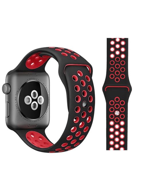 Dual Color Silicone Smart Watch Strap Replace Band for Apple Watch Series 5 / 4 44mm, Series 3 / 2 / 1 42mm, Size: M / L - Black / Red