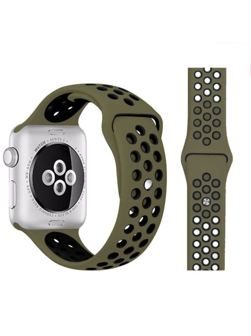 Dual Color Silicone Smart Watch Strap Replace Band for Apple Watch Series 5 / 4 44mm, Series 3 / 2 / 1 42mm, Size: M / L - Olive Green / Black