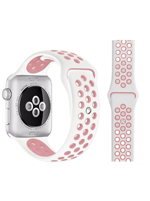 Dual Color Silicone Smart Watch Strap Replace Band for Apple Watch Series 5 / 4 44mm, Series 3 / 2 / 1 42mm, Size: M / L - White / Pink