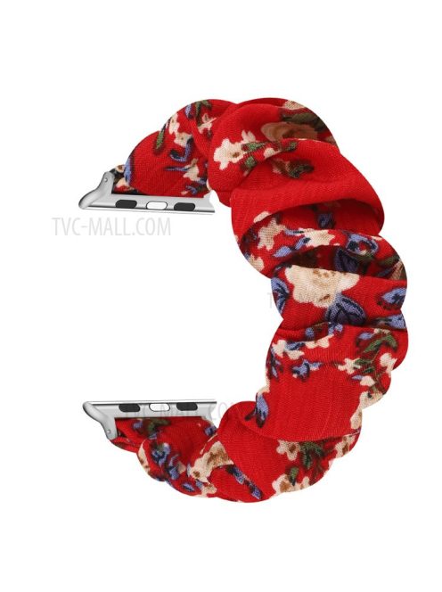 Elastic Scrunchie Hair Band Watch Strap Replacement Wristband for Apple Watch Ultra 49mm / Ultra 2 49mm / Series 9 45mm / SE (2023) 44mm / Series 8 / 7 45mm / Series 6 / 5 / 4 / SE / SE (2022) 44mm / Series 3 / 2 / 1 42mm - Big Red Flower