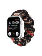 Elastic Scrunchie Hair Band Watch Strap Replacement Wristband for Apple Watch Ultra 49mm / Ultra 2 49mm / Series 9 45mm / SE (2023) 44mm / Series 8 / 7 45mm / Series 6 / 5 / 4 / SE / SE (2022) 44mm / Series 3 / 2 / 1 42mm - Red Flower / Black Base