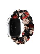 Elastic Scrunchie Hair Band Watch Strap Replacement Wristband for Apple Watch Ultra 49mm / Ultra 2 49mm / Series 9 45mm / SE (2023) 44mm / Series 8 / 7 45mm / Series 6 / 5 / 4 / SE / SE (2022) 44mm / Series 3 / 2 / 1 42mm - Red Flower / Black Base