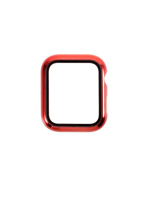 Electroplated PC Frame + Tempered Glass Screen Protector Case for Apple Watch Series SE / SE (2022) / 6 / 5 / 4 44MM - Red