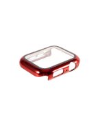 Electroplated PC Frame + Tempered Glass Screen Protector Case for Apple Watch Series SE / SE (2022) / 6 / 5 / 4 44MM - Red