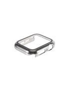 Electroplated PC Frame + Tempered Glass Screen Protector Case for Apple Watch Series SE / SE (2022) / 6 / 5 / 4 44MM - Silver