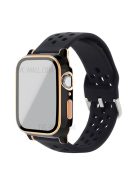 Electroplating Cover + Tempered Glass Film + Silicone Watchband for Apple Watch SE 40mm/Series 6 40mm/5 40mm/4 40mm - Black/Black/Black+Rose Gold