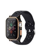 Electroplating Cover + Tempered Glass Film + Silicone Watchband for Apple Watch SE 40mm/Series 6 40mm/5 40mm/4 40mm - Black/Black/Black+Rose Gold