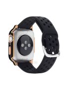 Electroplating Cover + Tempered Glass Film + Silicone Watchband for Apple Watch SE 40mm/Series 6 40mm/5 40mm/4 40mm - Black/Black/Black+Rose Gold