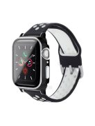 Electroplating Cover + Tempered Glass Film + Silicone Watchband for Apple Watch SE 40mm/Series 6 40mm/5 40mm/4 40mm - Black/White/Black+White