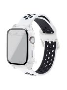 Electroplating Cover + Tempered Glass Film + Silicone Watchband for Apple Watch SE 40mm/Series 6 40mm/5 40mm/4 40mm - White/Black/White