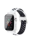 Electroplating Cover + Tempered Glass Film + Silicone Watchband for Apple Watch SE 40mm/Series 6 40mm/5 40mm/4 40mm - White/Black/White