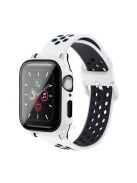 Electroplating Cover + Tempered Glass Film + Silicone Watchband for Apple Watch SE 40mm/Series 6 40mm/5 40mm/4 40mm - White/Black/White+Black