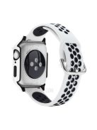 Electroplating Cover + Tempered Glass Film + Silicone Watchband for Apple Watch SE 40mm/Series 6 40mm/5 40mm/4 40mm - White/Black/White+Black