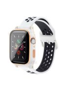 Electroplating Cover + Tempered Glass Film + Silicone Watchband for Apple Watch SE 40mm/Series 6 40mm/5 40mm/4 40mm - White/Black/White+Rose Gold