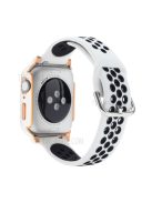 Electroplating Cover + Tempered Glass Film + Silicone Watchband for Apple Watch SE 40mm/Series 6 40mm/5 40mm/4 40mm - White/Black/White+Rose Gold