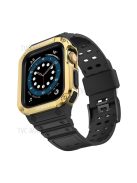 Electroplating One-piece Soft TPU Watch Band Replacement Wrist Strap for Apple Watch Series 6 / SE 44mm / SE (2022) 44mm / 5 / 4 44mm / 1 / 2 / 3 42mm / 7 45mm - Black / Gold