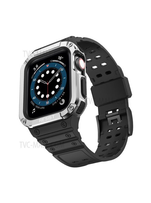 Electroplating One-piece Soft TPU Watch Band Replacement Wrist Strap for Apple Watch Series 6 / SE 44mm / SE (2022) 44mm / 5 / 4 44mm / 1 / 2 / 3 42mm / 7 45mm - Black / Silver